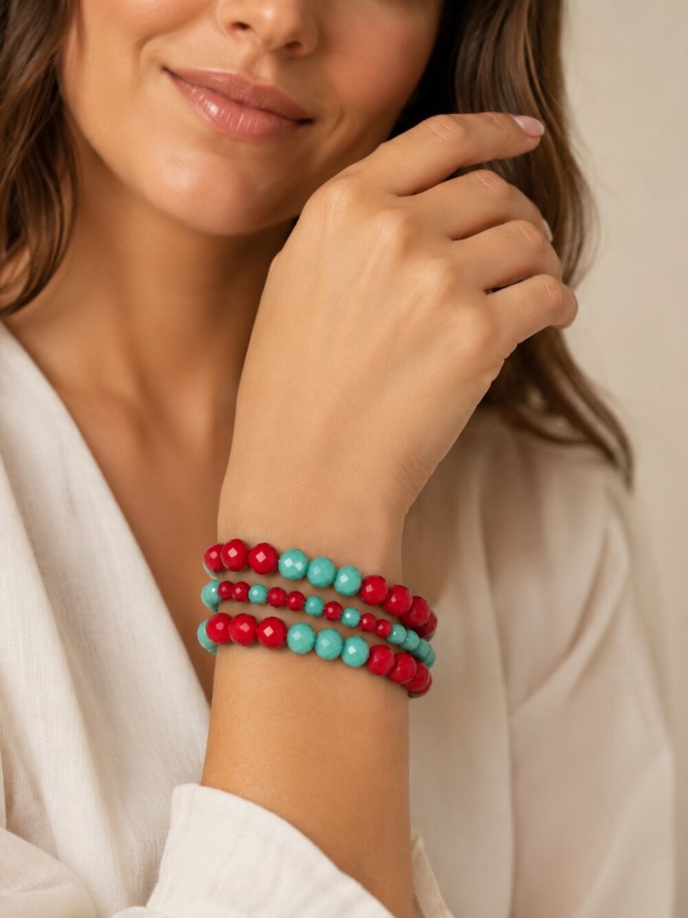 Set of 3 Czech Glass Bead Memory Bracelets